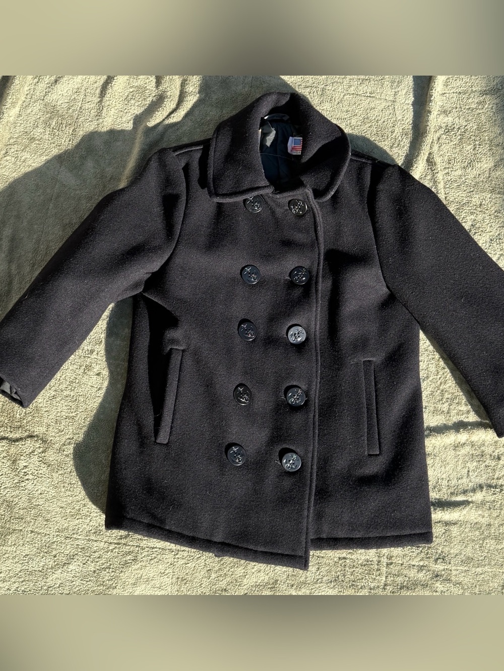 Vintage 1980s Schott NYC 740 Navy Peacoat - Heavy Black Melton Wool - Size 34